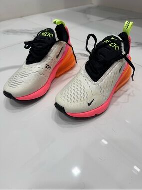 Nike Air Max 270 Youth Sneakers in White, Pink & Orange